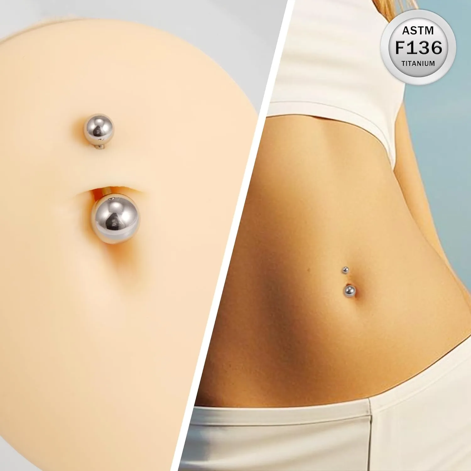 Ruifan ASTM F136 Titanium Belly Button Rings 16G 14G Ball Belly Navel Rings 6mm 8mm 10mm 12mm 14mm Bar Body Piercing Jewelry Navel Ring For Women
