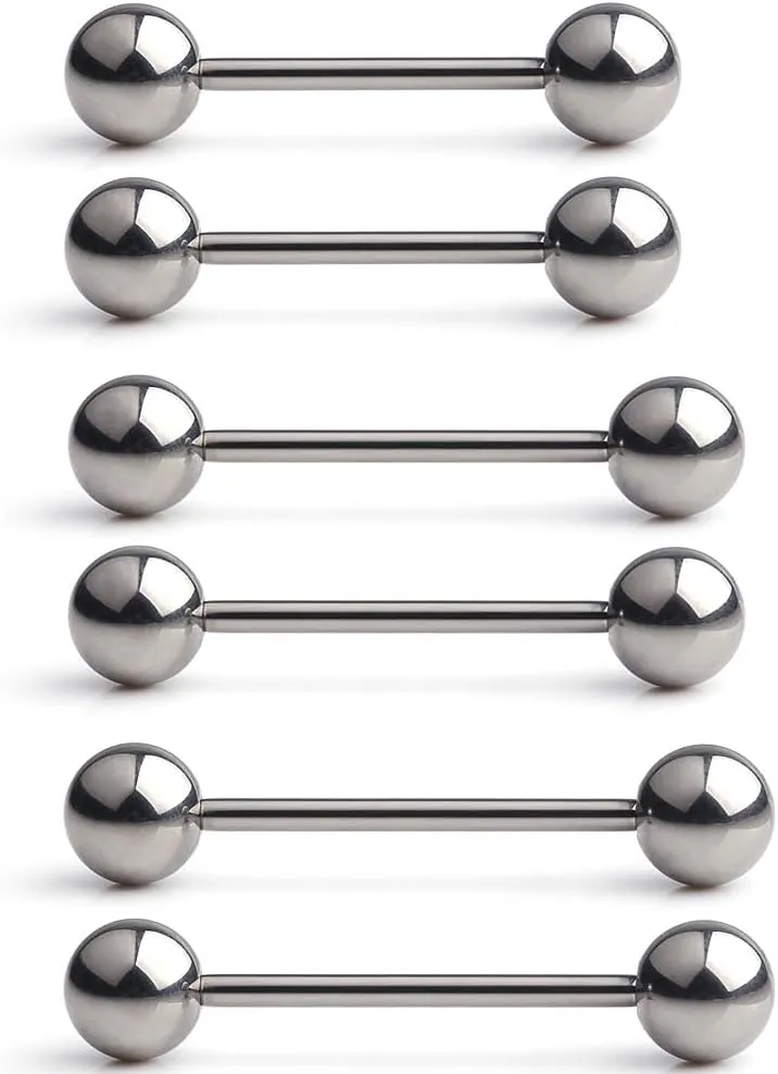 Ruifan Grade 23 Titanium Externally Threaded Nipple Piercing Jewelry Barbell Ring Tongue Rings Nipple Straight Body Piercing Jewelry for Women Men 14G 16G 12mm 14mm 16mm 19mm
