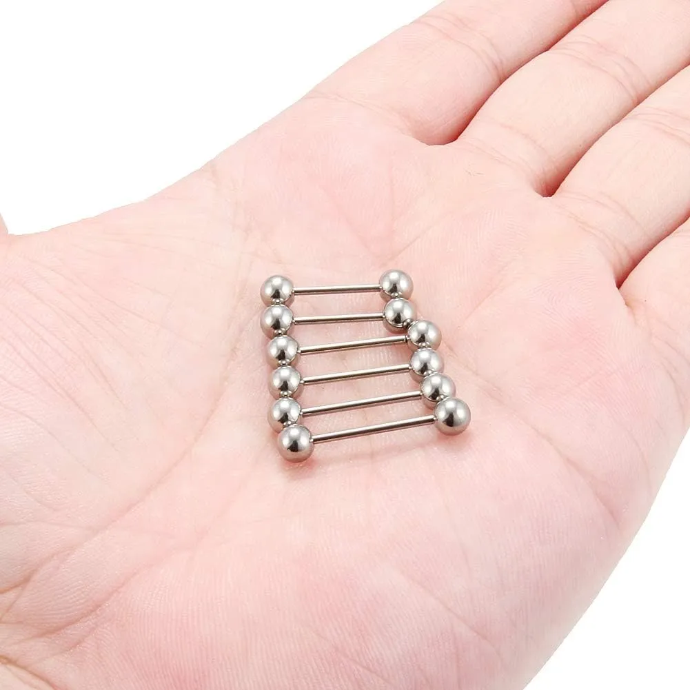 Ruifan Grade 23 Titanium Externally Threaded Nipple Piercing Jewelry Barbell Ring Tongue Rings Nipple Straight Body Piercing Jewelry for Women Men 14G 16G 12mm 14mm 16mm 19mm