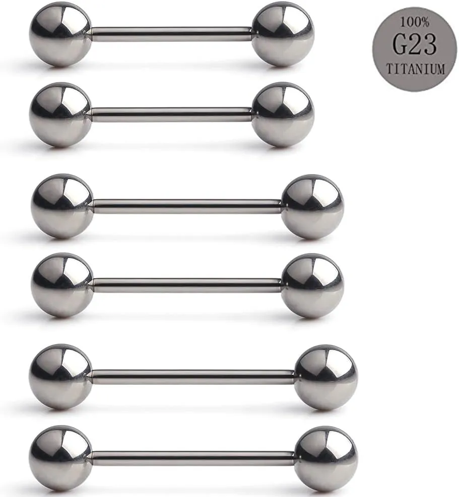 Ruifan Grade 23 Titanium Externally Threaded Nipple Piercing Jewelry Barbell Ring Tongue Rings Nipple Straight Body Piercing Jewelry for Women Men 14G 16G 12mm 14mm 16mm 19mm