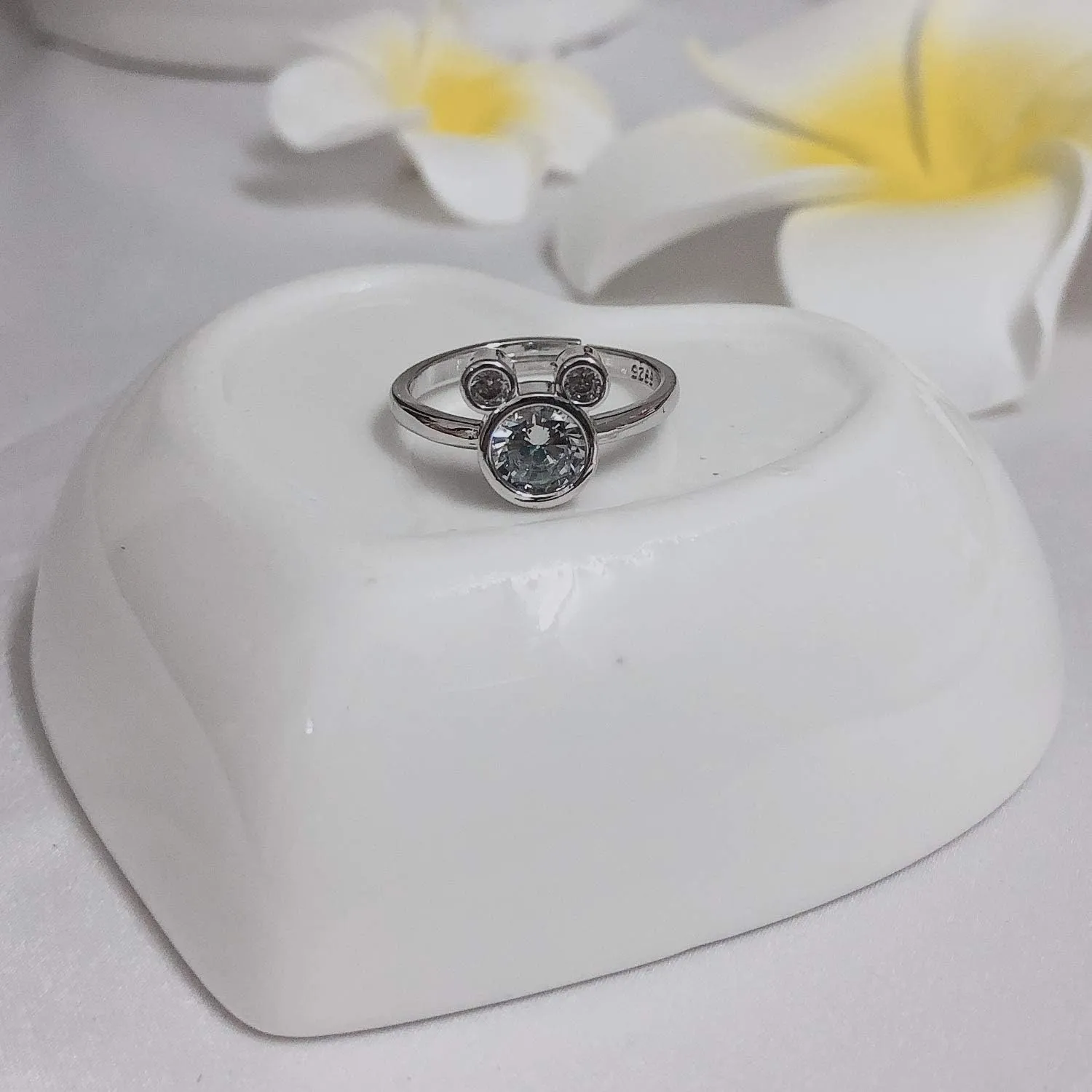 S925 Silver Plated Adjustable Mouse Shape Ring with Dazzling Cubic Zirconia Rings for Women Girls Birthday Gifts (Included Beautiful Jewelry Box)