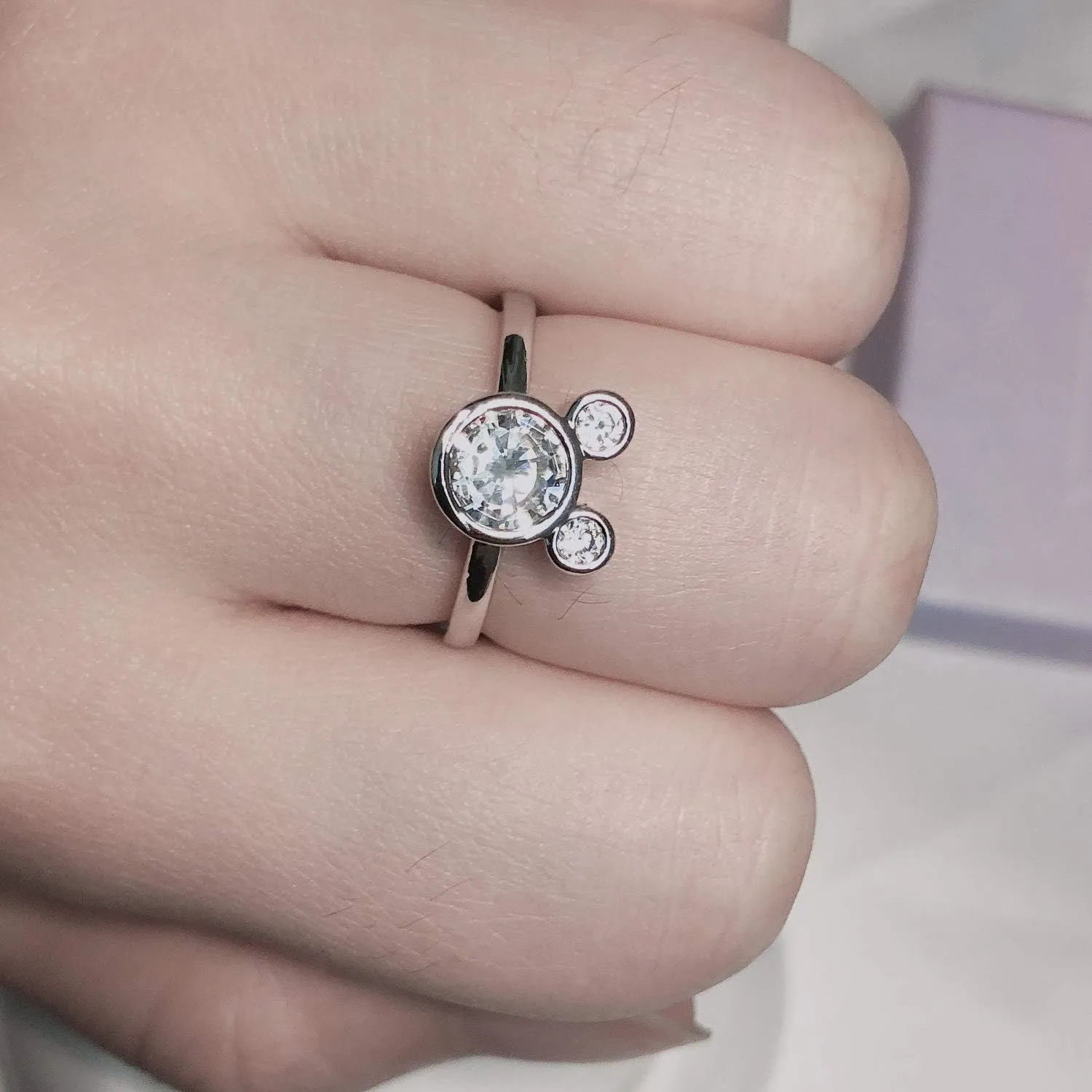 S925 Silver Plated Adjustable Mouse Shape Ring with Dazzling Cubic Zirconia Rings for Women Girls Birthday Gifts (Included Beautiful Jewelry Box)