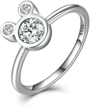 S925 Silver Plated Adjustable Mouse Shape Ring with Dazzling Cubic Zirconia Rings for Women Girls Birthday Gifts (Included Beautiful Jewelry Box)