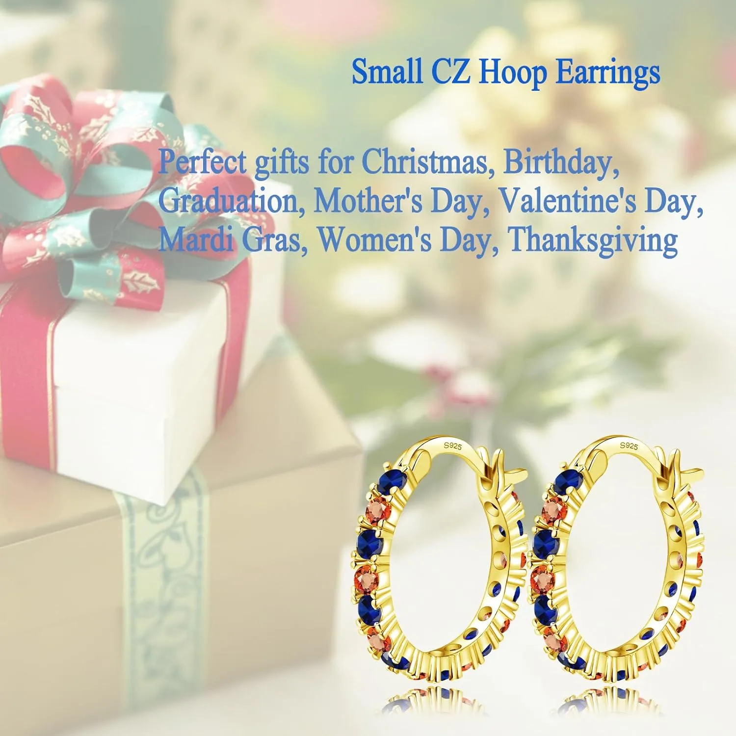 S925 Sterling Silver Earrings Hoop and Stud Sets for Women Trendy 14K White Gold Plated Hypoallergenic Cubic Zirconia Hoops Cute Lightweight Earrings Jewelry Birthday Gifts for Mom Girls