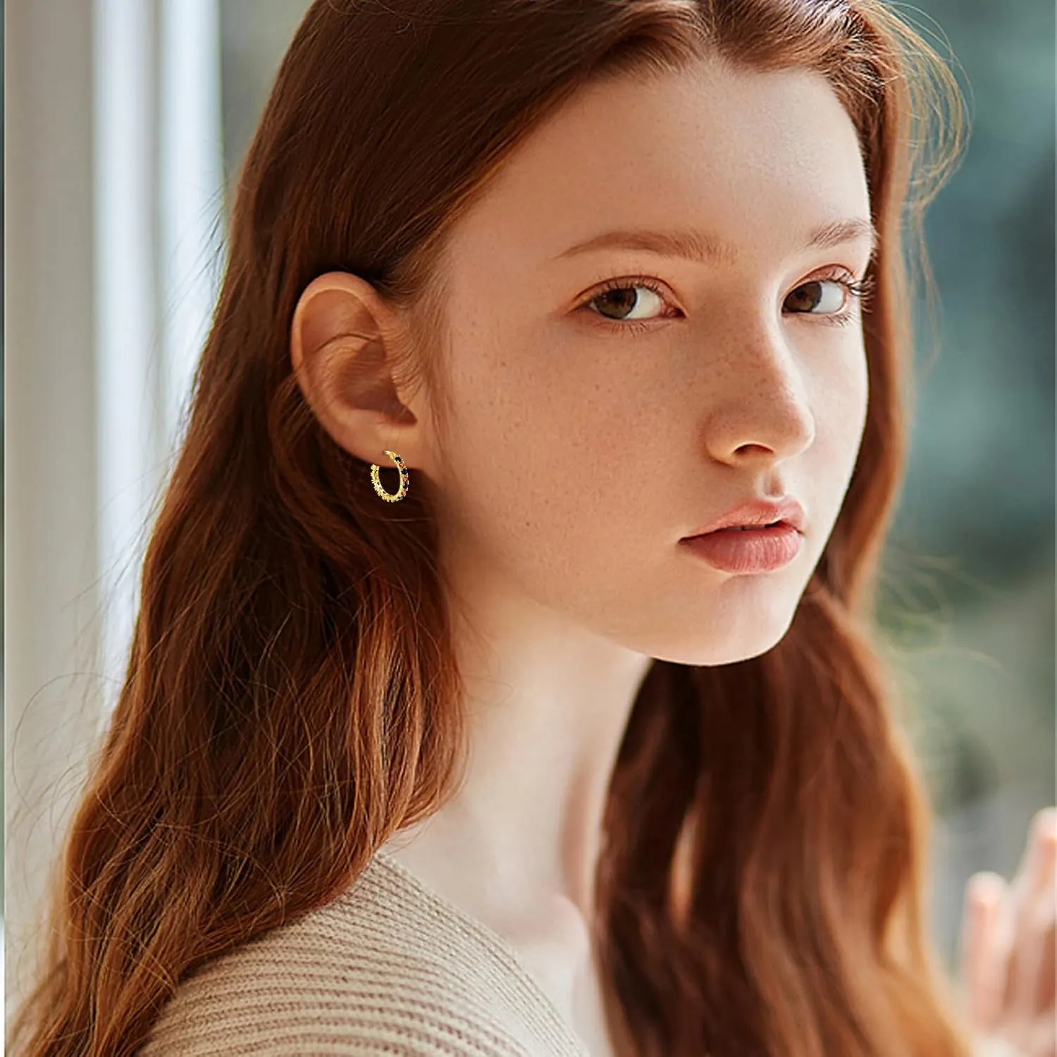 S925 Sterling Silver Earrings Hoop and Stud Sets for Women Trendy 14K White Gold Plated Hypoallergenic Cubic Zirconia Hoops Cute Lightweight Earrings Jewelry Birthday Gifts for Mom Girls