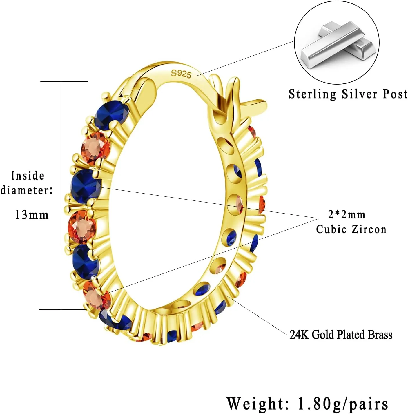 S925 Sterling Silver Earrings Hoop and Stud Sets for Women Trendy 14K White Gold Plated Hypoallergenic Cubic Zirconia Hoops Cute Lightweight Earrings Jewelry Birthday Gifts for Mom Girls