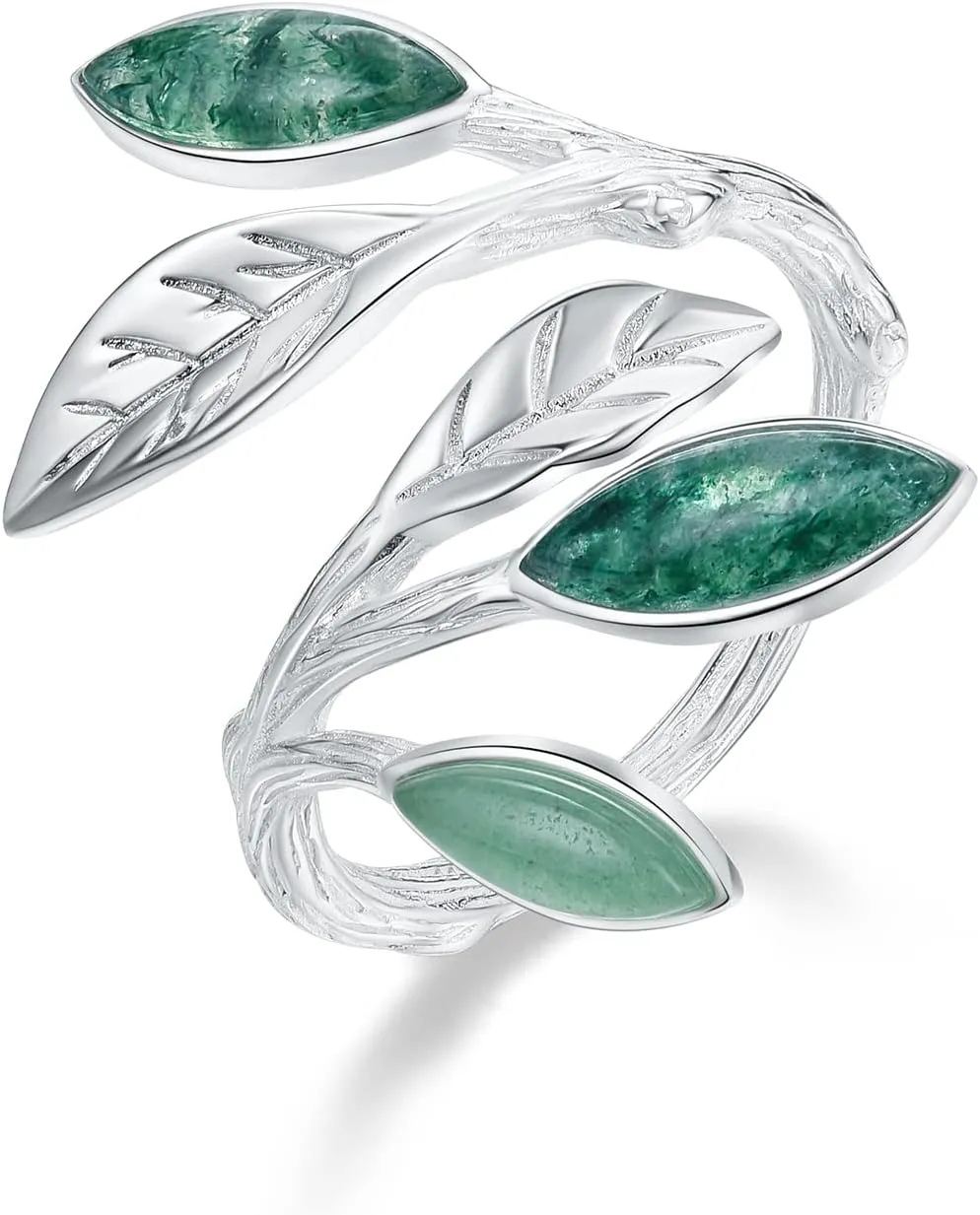 S925 Sterling Silver Marquise Shape Jade Aventurine Open Leaf Ring Olive Leaf Ring Handmade Jewelry Unique Gifts for Women Mother Mom Wife
