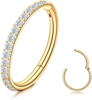 SAILIMUE G23 Titanium CZ Nose Rings Hoop for Women 18G 16G Clicker Hinged Segment Septum Lip Rings Tragus Conch Helix Cartilage Rook Daith Earrings Hoop Piercing Jewelry Diameter 6mm 8mm 10mm Silver Gold