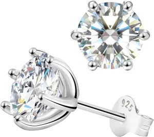 Saintda S925 Sterling Silver Moissanite Earrings for Women 0.5-2ct D Color VVS1 FL Clarity Excellent Round Cut Lab Grown Diamond Gold/Ruthenium Vermeil Earrings Gifts