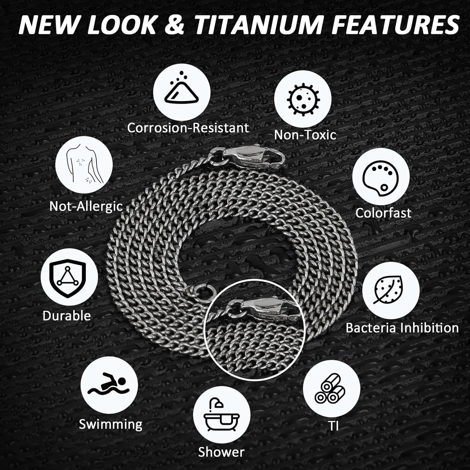 SanThree 2.2mm Pure Titanium Cuban Link Chain Necklace for Men Women Sensitive Skin, Durable Welded Skin Friendly Oval Twist Chain for Valentines Day Birthday Gift, 21.65"/23.62"