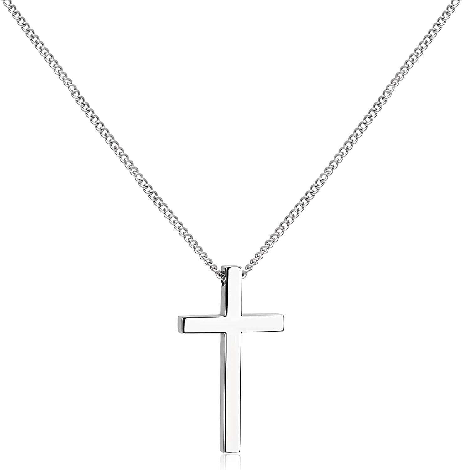 SanThree 2.2mm Pure Titanium Twist Link Chain Cross Necklace for Men Women Sensitive Skin, Ultra Light Welded Skin Friendly Oval Chain for New Year Valentines Day Birthday, 23.62 Inches