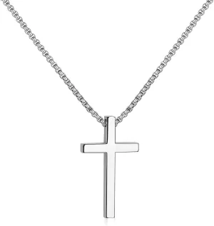 SanThree 3mm Pure Titanium Cross Necklace for Men Women Square Box Rolo Chain, Skin Friendly Solid Round Link Rolo Chain for Birthday Valentines Graduation Gifts21.65"/23.62