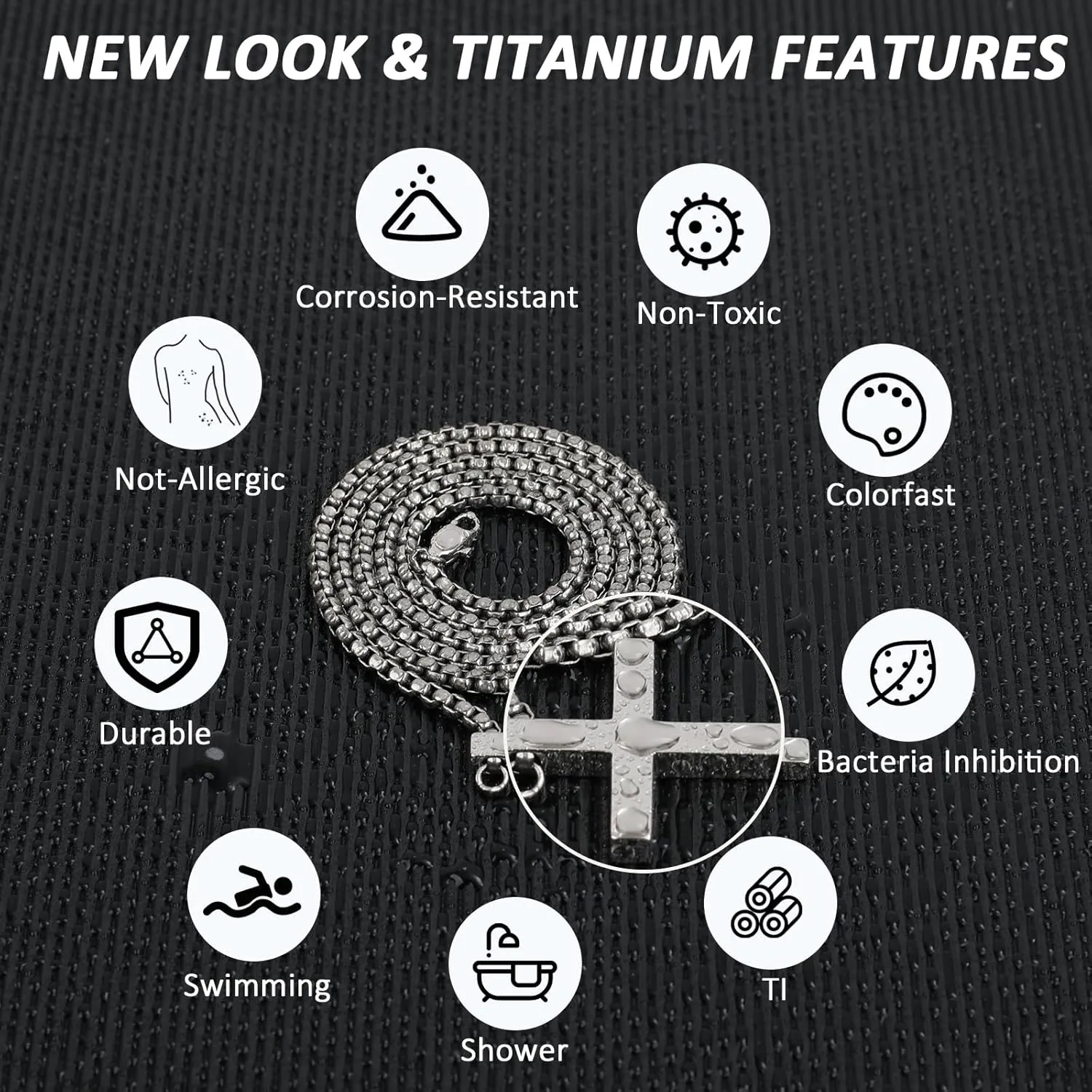 SanThree 3mm Pure Titanium Cross Necklace for Men Women Square Box Rolo Chain, Skin Friendly Solid Round Link Rolo Chain for Birthday Valentines Graduation Gifts21.65"/23.62