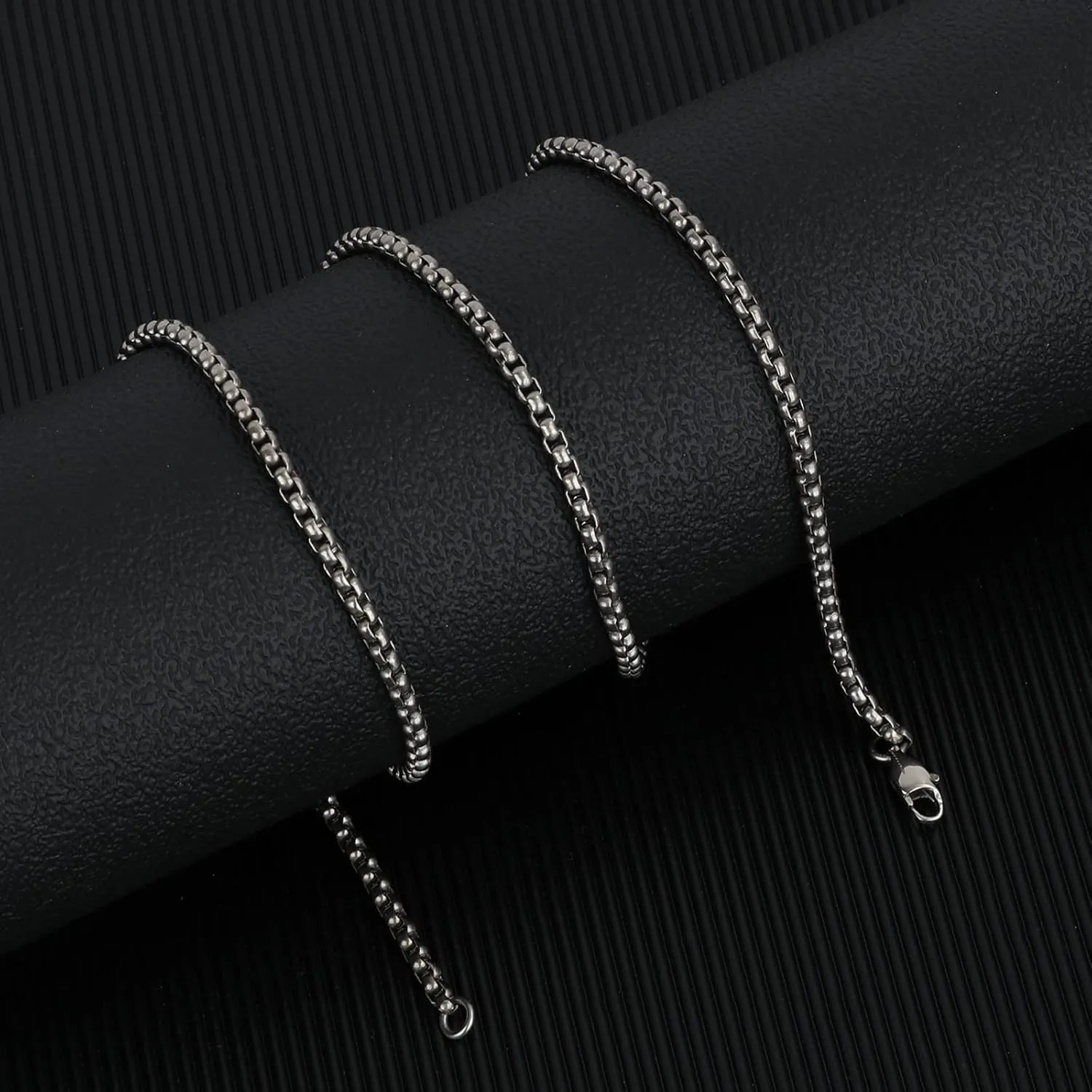 SanThree Pure Titanium Necklace for Men 3mm Square Rolo Chain, Durable Skin Friendly Solid Titanium Round Link Box Chain for Women Gift