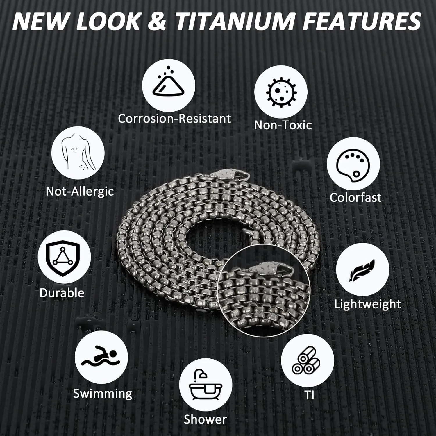 SanThree Pure Titanium Necklace for Men 3mm Square Rolo Chain, Durable Skin Friendly Solid Titanium Round Link Box Chain for Women Gift
