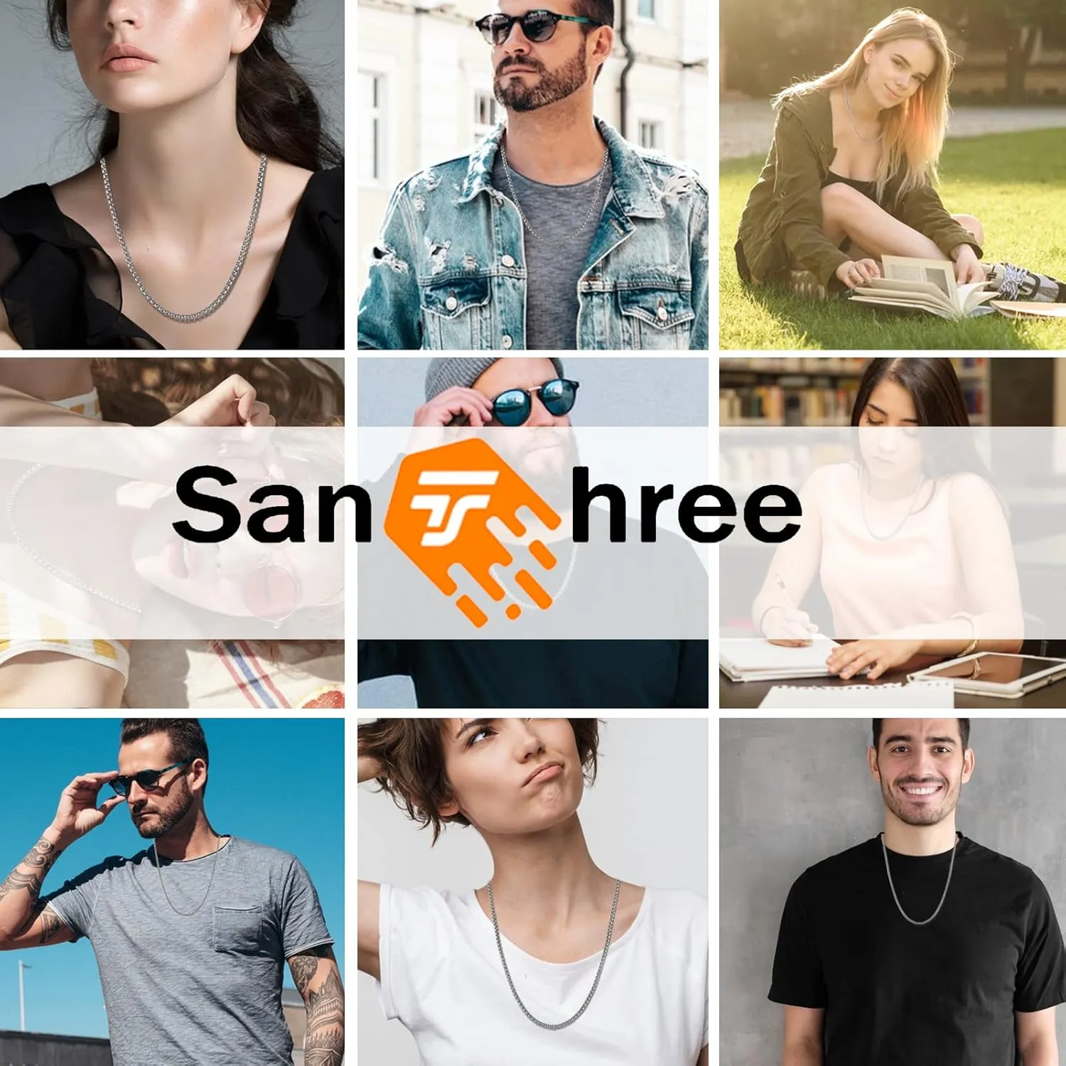 SanThree Pure Titanium Necklace for Men 3mm Square Rolo Chain, Durable Skin Friendly Solid Titanium Round Link Box Chain for Women Gift