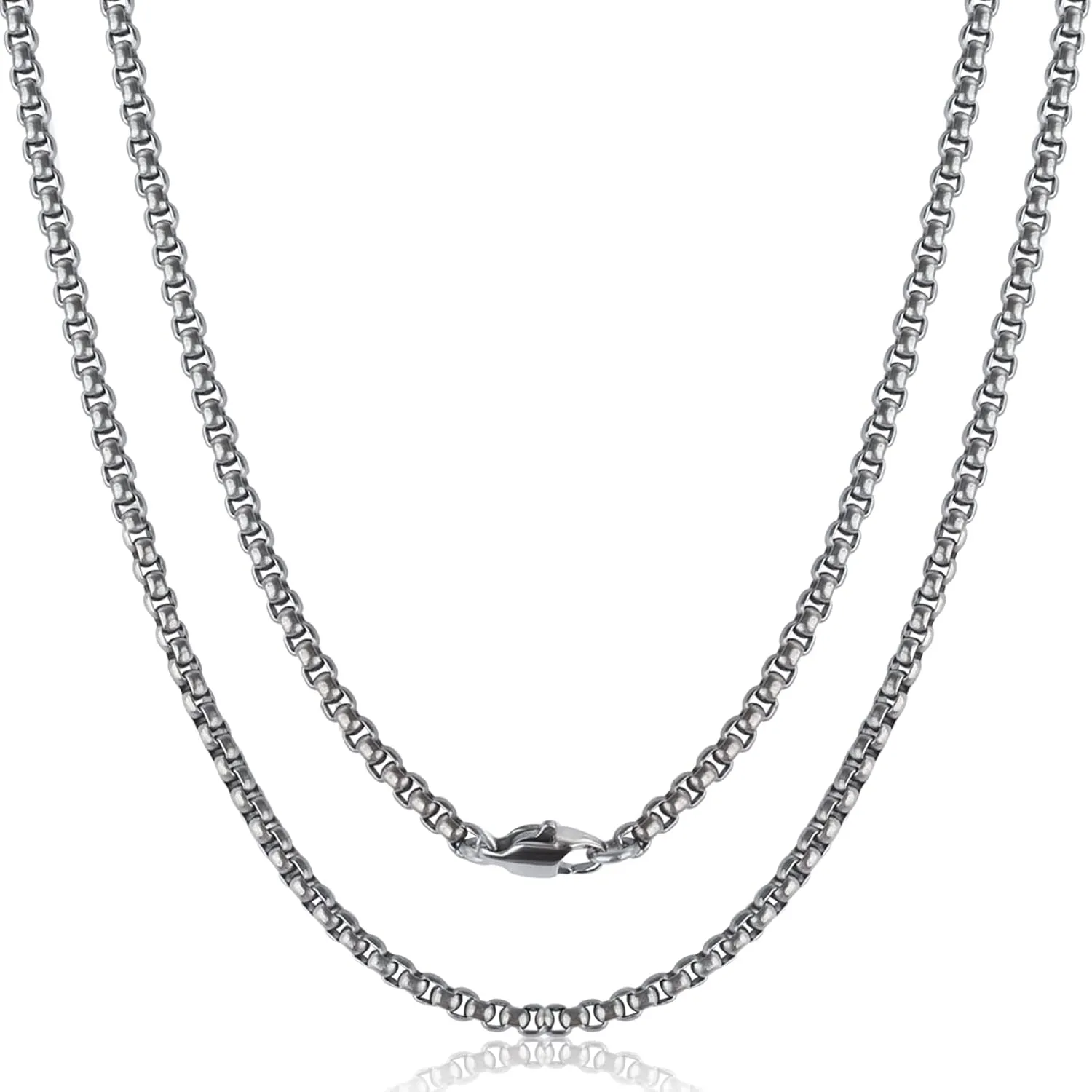 SanThree Pure Titanium Necklace for Men 3mm Square Rolo Chain, Durable Skin Friendly Solid Titanium Round Link Box Chain for Women Gift