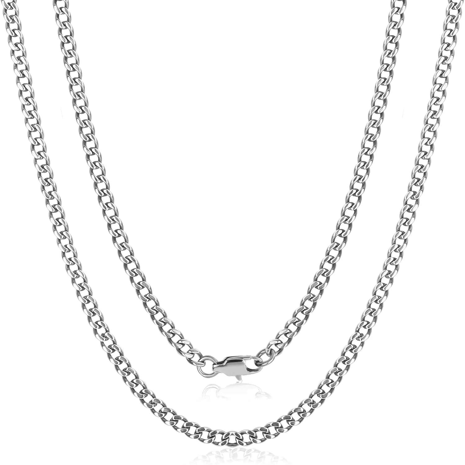 SanThree Solid Pure Titanium Cuban Link Chain 3.5mm Finely Polished Skin Friendly Shinny Curb Chain Necklace for Women Men Sensitive Skin Valentines Birthday Gifts