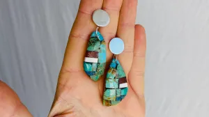 Santo Domingo Pueblo Shell and Stone Mosaic Earrings. Native American