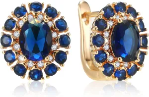 Sapphire Earrings for women, 18K Gold Plated Crystal Flower Earrings | Small Hoop Earring |Gold Earring for Women