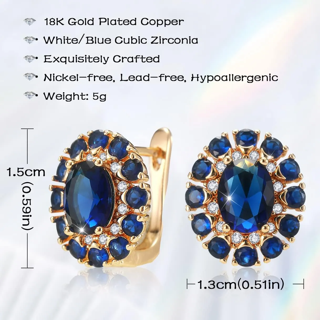 Sapphire Earrings for women, 18K Gold Plated Crystal Flower Earrings | Small Hoop Earring |Gold Earring for Women