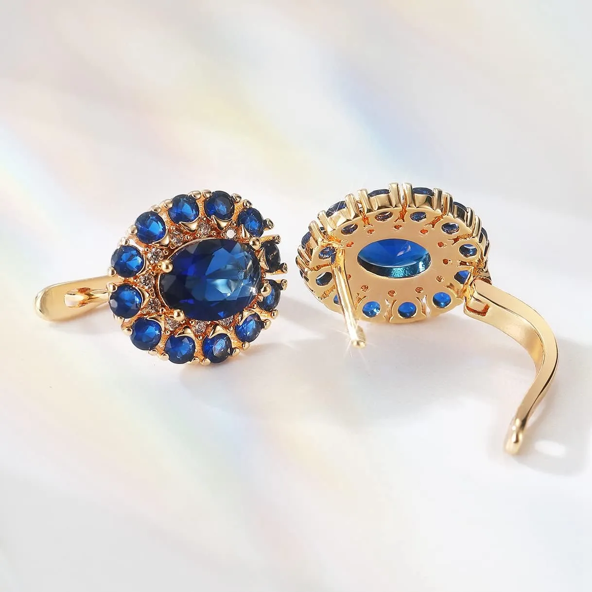 Sapphire Earrings for women, 18K Gold Plated Crystal Flower Earrings | Small Hoop Earring |Gold Earring for Women