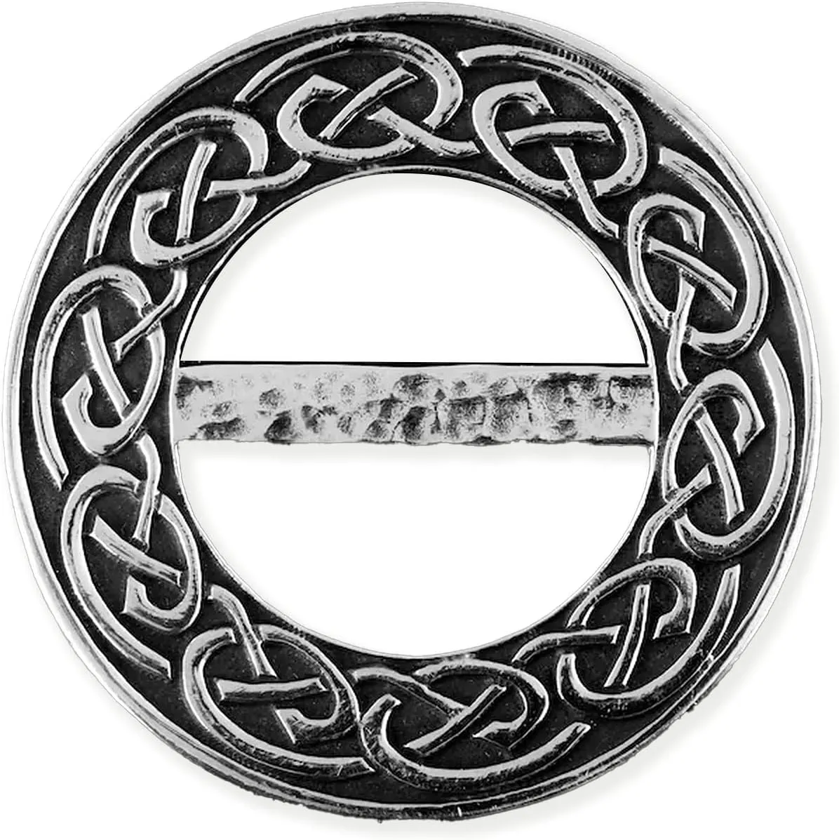 Scarf Ring Clip Pewter Thistle Celtic Knot Dragonfly Frog on Leaf Brooch Round and Grey for Women Clothing Present Accessory Scotland Gift (S M)
