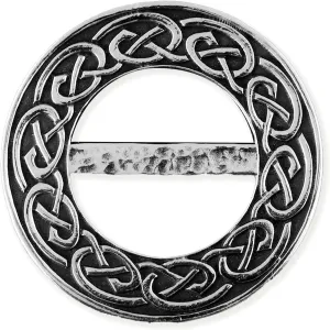 Scarf Ring Clip Pewter Thistle Celtic Knot Dragonfly Frog on Leaf Brooch Round and Grey for Women Clothing Present Accessory Scotland Gift (S M)