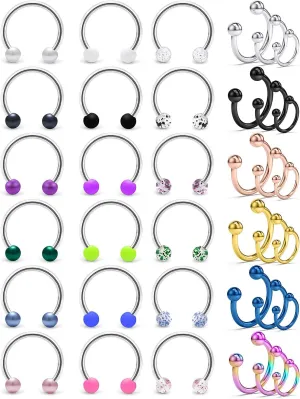 SCERRING 16G Septum Hoop Nose Rings 316L Stainless Steel Horseshoe Nose Hoop Ring Cartilage Daith Lip Tragus Earrings Retainer Body Piercing Jewelry 36PCS