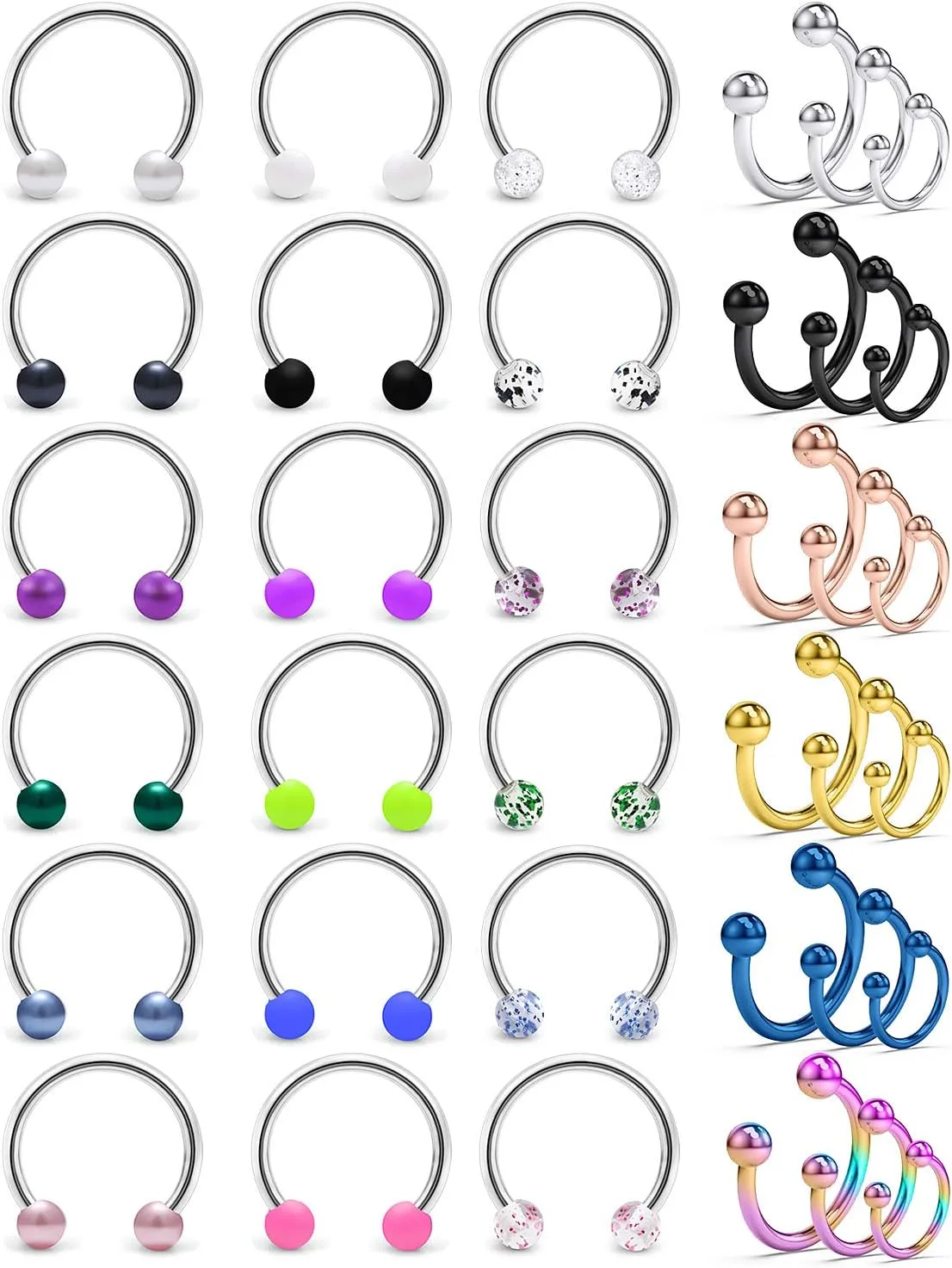 SCERRING 16G Septum Hoop Nose Rings 316L Stainless Steel Horseshoe Nose Hoop Ring Cartilage Daith Lip Tragus Earrings Retainer Body Piercing Jewelry 36PCS