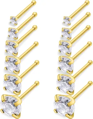 SCERRING 20G Nose Rings Hoop Stainless Steel Bone L Shaped Screw CZ Heart Nose Studs Cartilage Tragus Earrings Piercing Ring Hoop Body Jewelry Set