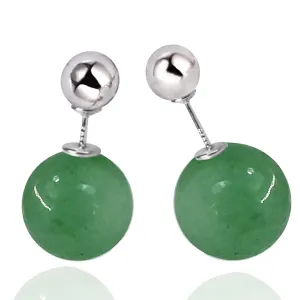 Screw Back 925 Sterling Silver Jade Stud Earrings, Handmade Green Jade Earrings for Women Girls