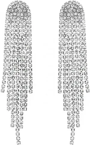 SELOVO Rhinestone Crystal Tassel Long Sparkle Dangle Earrings 2.8"/3.3" Wedding Party Dangling Earrings