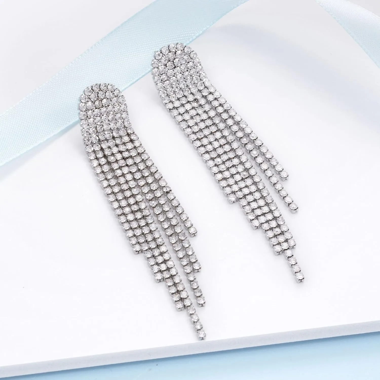 SELOVO Rhinestone Crystal Tassel Long Sparkle Dangle Earrings 2.8"/3.3" Wedding Party Dangling Earrings