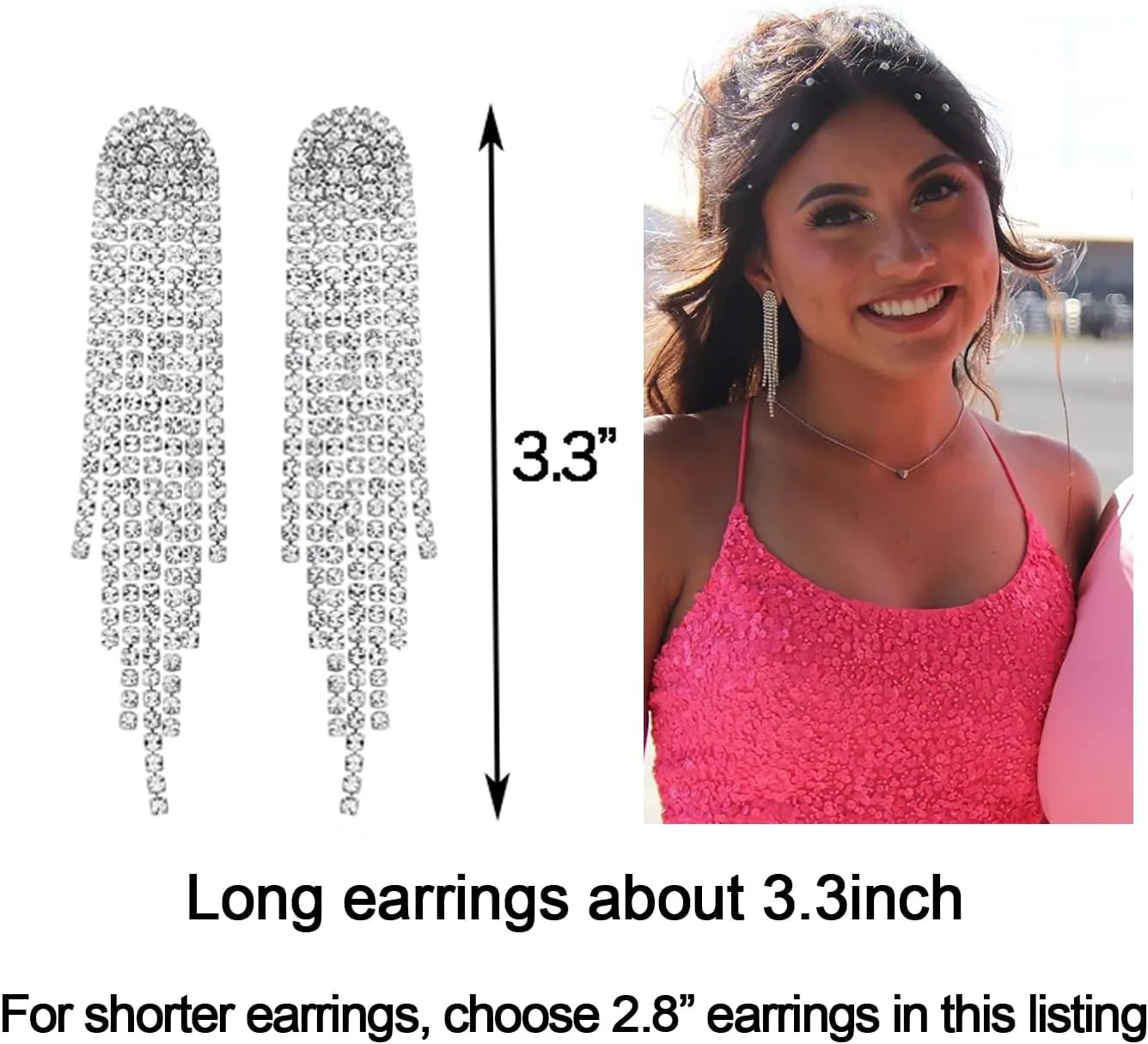 SELOVO Rhinestone Crystal Tassel Long Sparkle Dangle Earrings 2.8"/3.3" Wedding Party Dangling Earrings