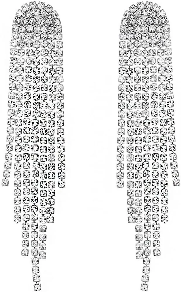 SELOVO Rhinestone Crystal Tassel Long Sparkle Dangle Earrings 2.8"/3.3" Wedding Party Dangling Earrings