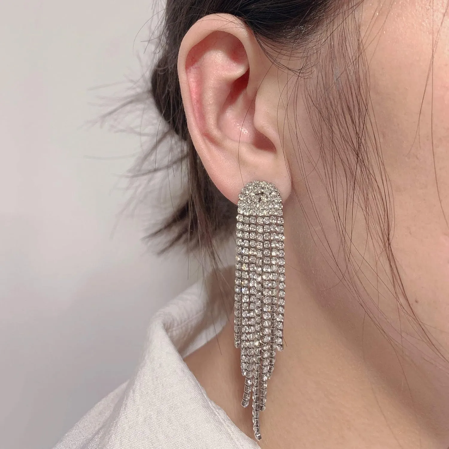 SELOVO Rhinestone Crystal Tassel Long Sparkle Dangle Earrings 2.8"/3.3" Wedding Party Dangling Earrings