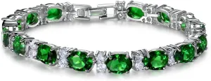 SELOVO Wedding Cubic Zirconia Bracelet Chain Link Silver Tone