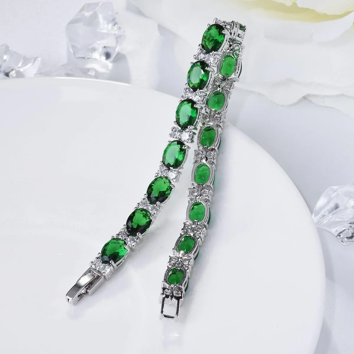 SELOVO Wedding Cubic Zirconia Bracelet Chain Link Silver Tone
