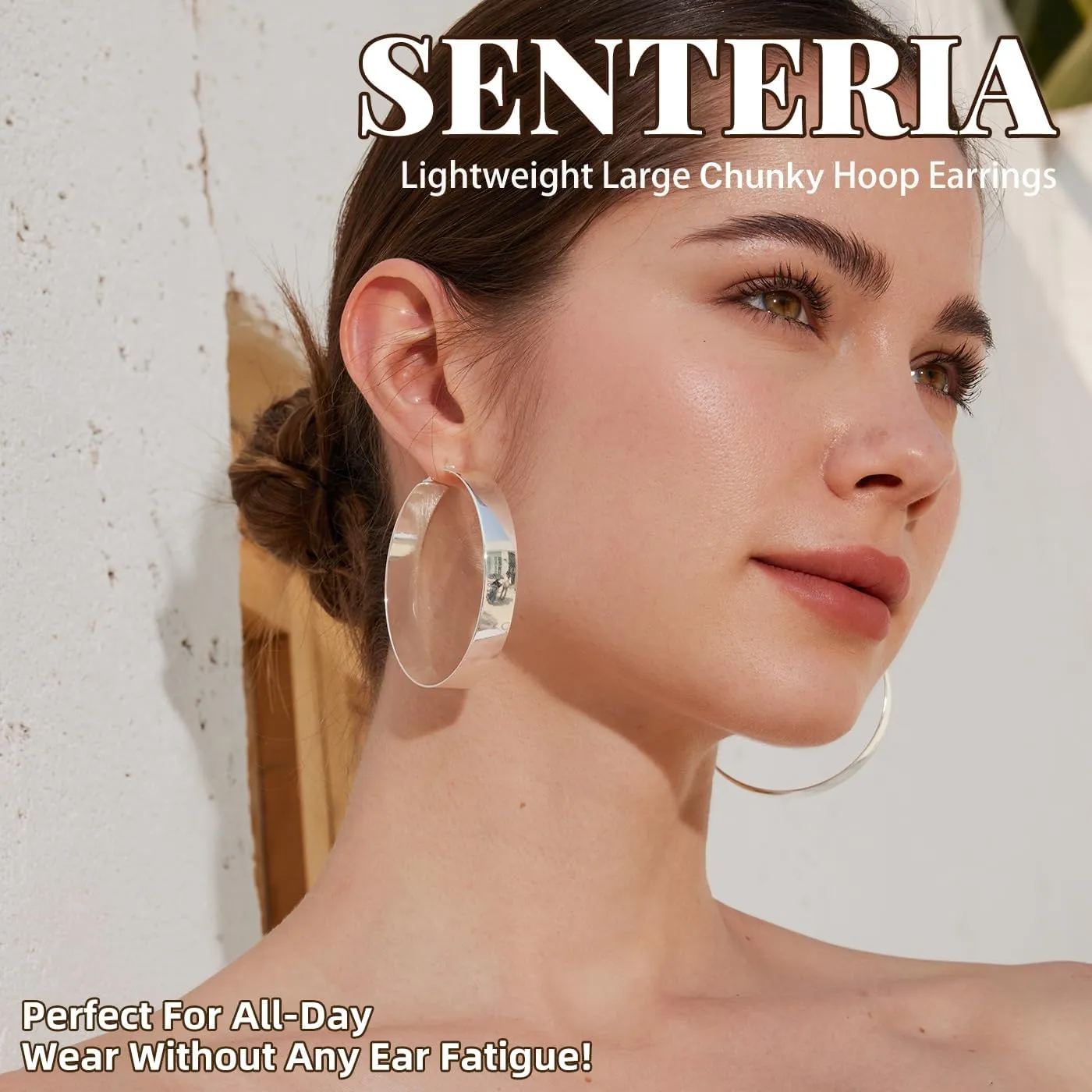 Senteria 10mm Wide Chunky 14K Gold Plated Hoop Earrings for Women Hypoallergenic Thick 925 Sterling Silver Hoops Earring Lightweight Large Silver Hoop Earrings for Women (30/40/50/60MM)
