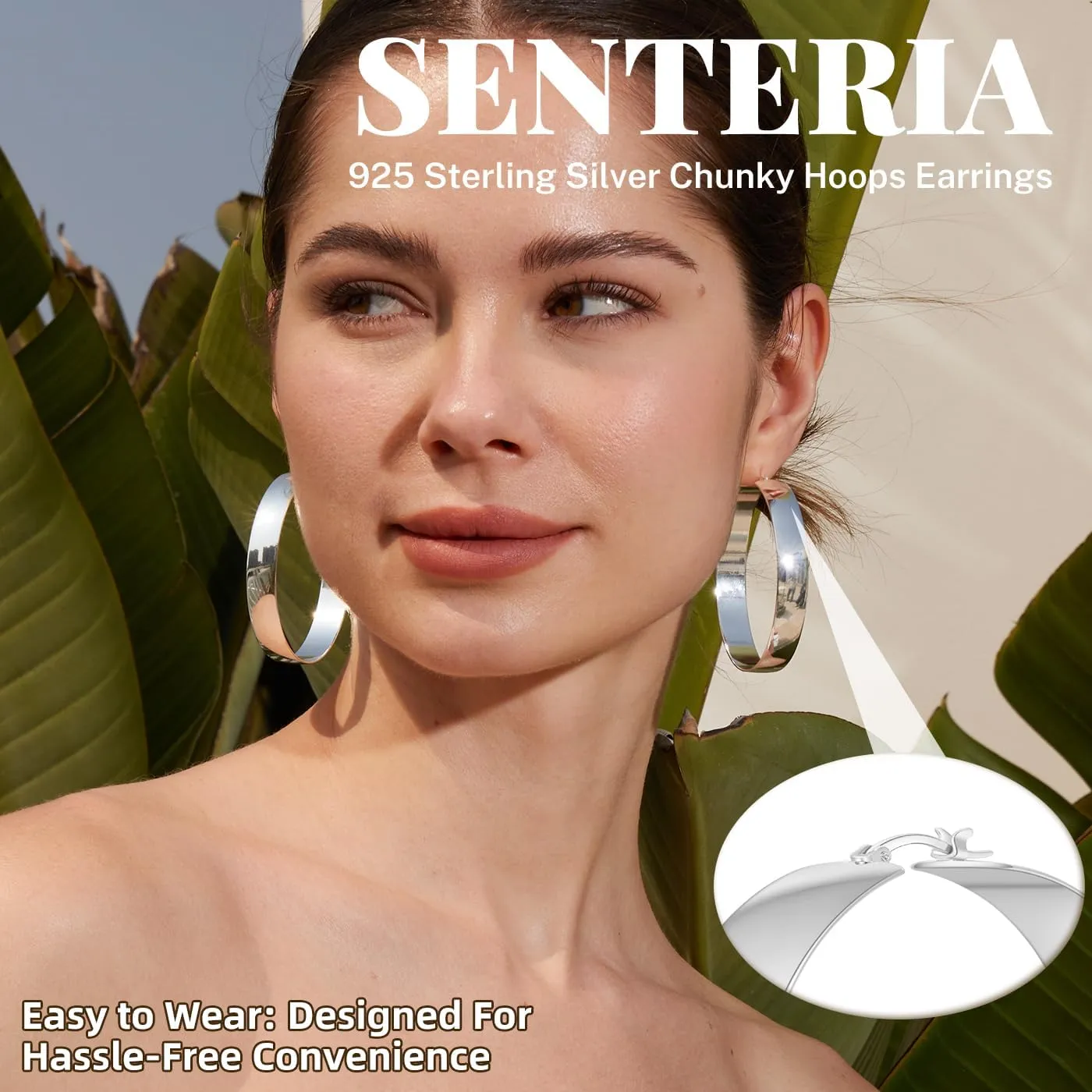 Senteria 10mm Wide Chunky 14K Gold Plated Hoop Earrings for Women Hypoallergenic Thick 925 Sterling Silver Hoops Earring Lightweight Large Silver Hoop Earrings for Women (30/40/50/60MM)
