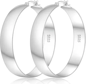 Senteria 10mm Wide Chunky 14K Gold Plated Hoop Earrings for Women Hypoallergenic Thick 925 Sterling Silver Hoops Earring Lightweight Large Silver Hoop Earrings for Women (30/40/50/60MM)