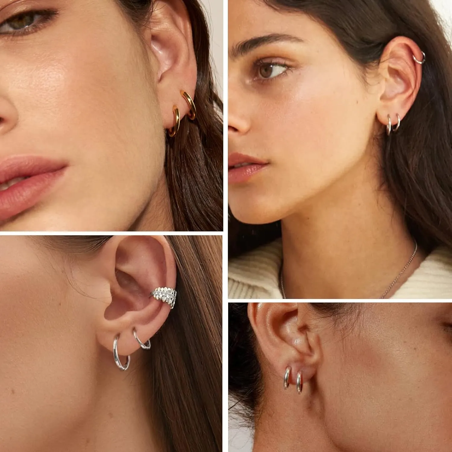 Senteria 925 Sterling Silver Plated Hoop Earring 5 Pairs Small Silver Hoop Earrings Hypoallergenic Silver Hoop Earring for Women Cartilage Sleepers Huggie Earrings Sets 8/10/12/14/16mm