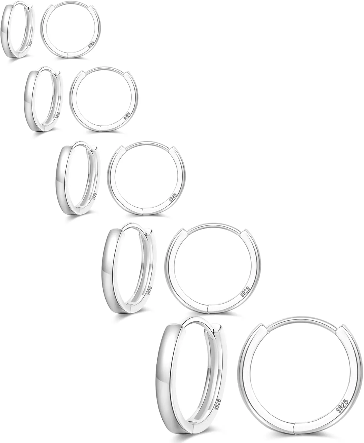 Senteria 925 Sterling Silver Plated Hoop Earring 5 Pairs Small Silver Hoop Earrings Hypoallergenic Silver Hoop Earring for Women Cartilage Sleepers Huggie Earrings Sets 8/10/12/14/16mm