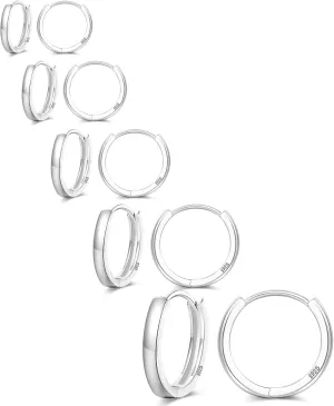 Senteria 925 Sterling Silver Plated Hoop Earring 5 Pairs Small Silver Hoop Earrings Hypoallergenic Silver Hoop Earring for Women Cartilage Sleepers Huggie Earrings Sets 8/10/12/14/16mm