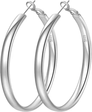 Senteria Sterling Silver Hoop Earrings for Women - Hypoallergenic, Lightweight, Thick, 5MM Wide, Big Hoop Earrings (30/40/50/60/70MM)