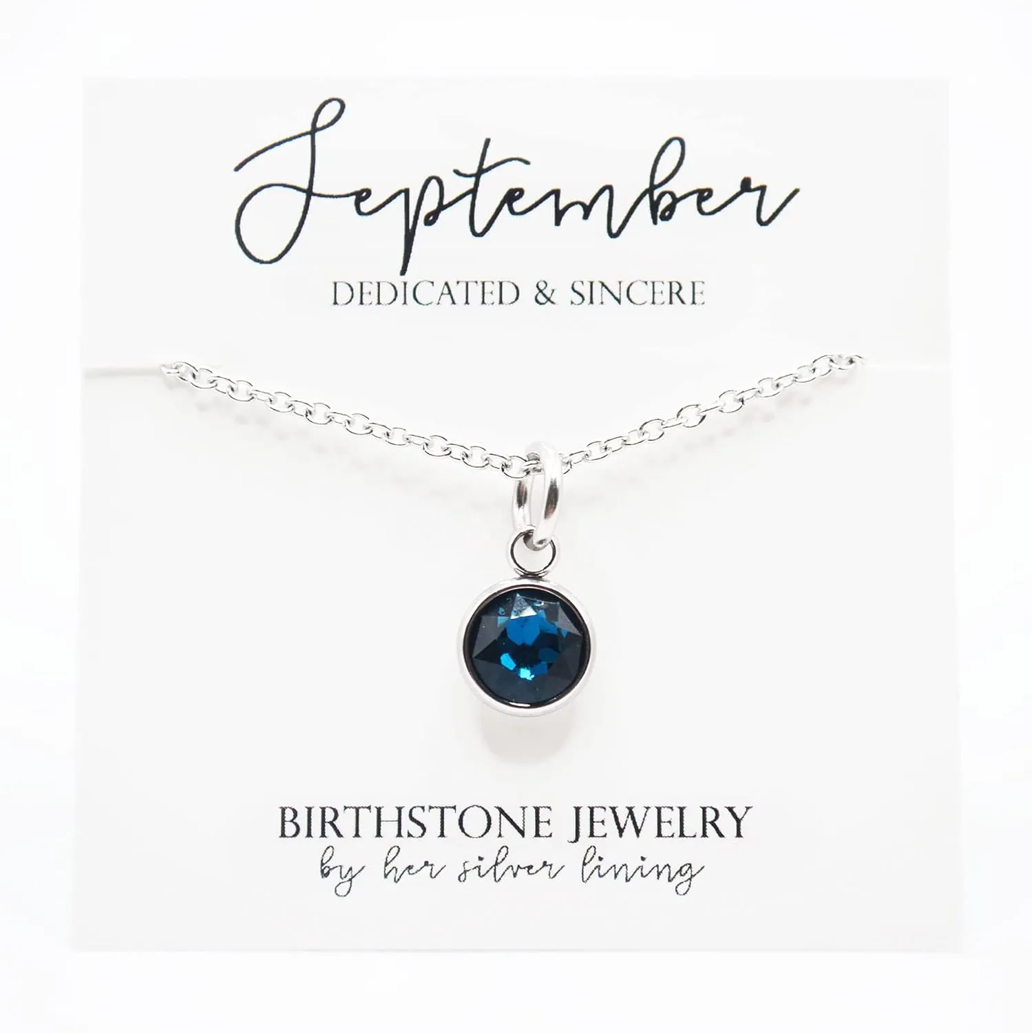 September Birthstone Necklace, Sapphire Birthstone Stainless Steel Birth Month Necklace, Blue Sapphire Personalized Birthday Jewelry for Her, Unique and Imaginative Teen Girl