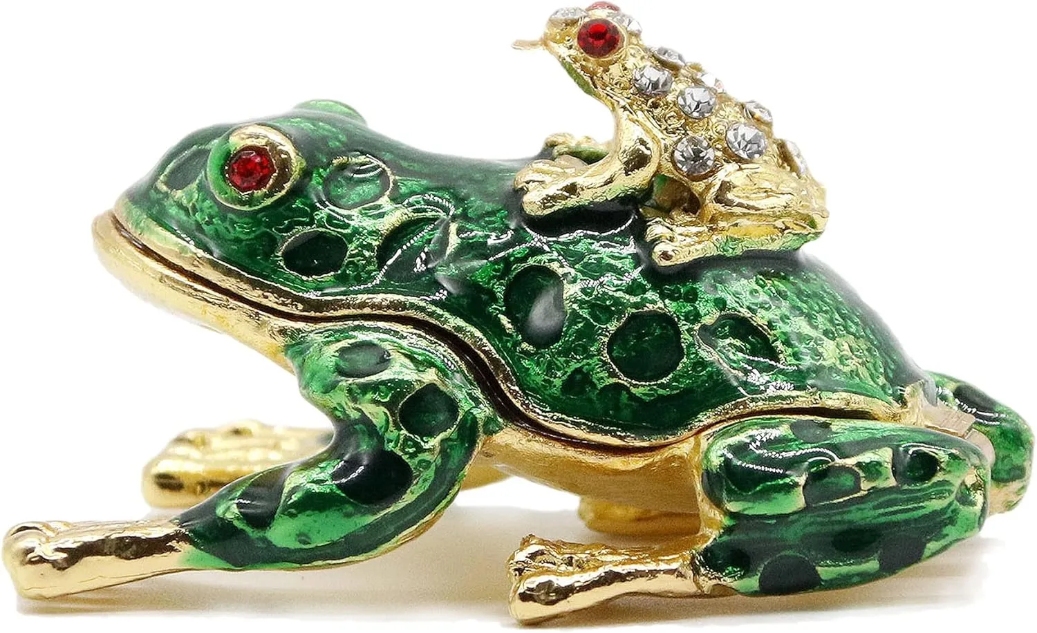 SEVENBEES Frog Trinket Box Hinged Hand-Painted Enameled Crystal Frog Figurines Collectibles Jewelry Box Ring Holder, Unique Gift for Home Decor