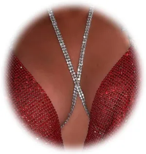 Sexy Rhinestone Bra Body Chain Jewelry Harness Cross Chest Chain Bikini Rave Crystal Body Chain Rhinestone Underwear Body Chain for Women