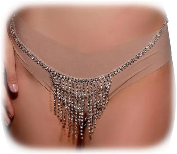 Sexy Rhinstone Underwear Thong Panties Crystal Body Chain Jewelry Bikini Crystal Belly Waist Body Chain For Women